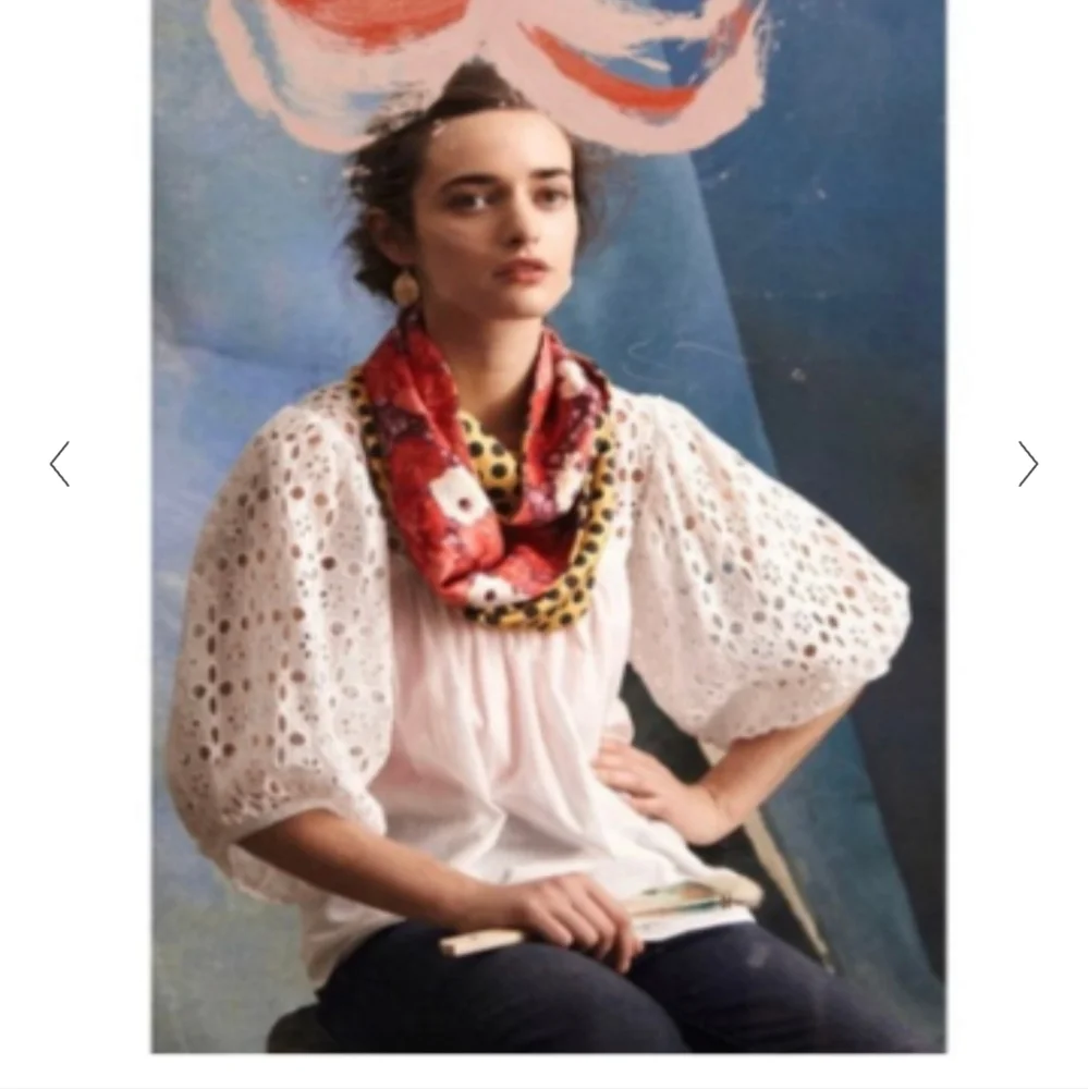 Anthropologie Lil white eyelet puff sleeve blouse size small